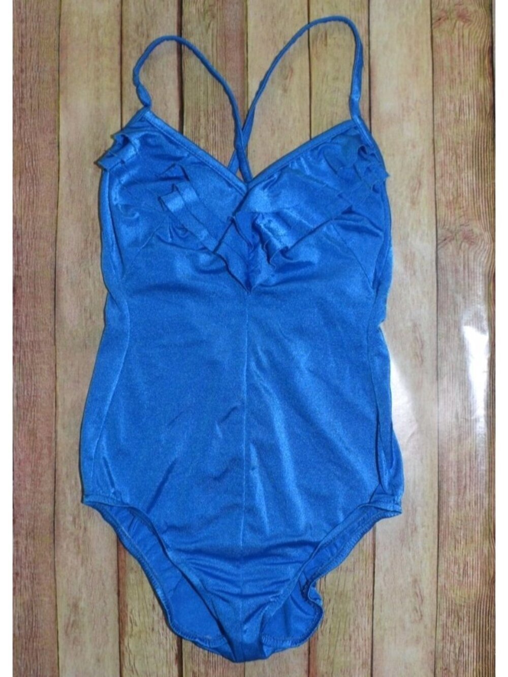 VTG 60's Swimsuit Louise Brooks Size 10 One Piece Blue Antron Nylon Union Tag